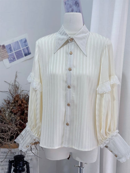 Shirt Foldover Pointed Ouji Collar Lolita Sleeves Long Creamy