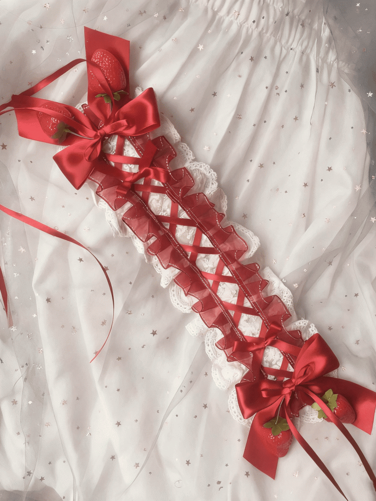 Black/White Hairband Bow Lolita Sweet Strawberry Lace
