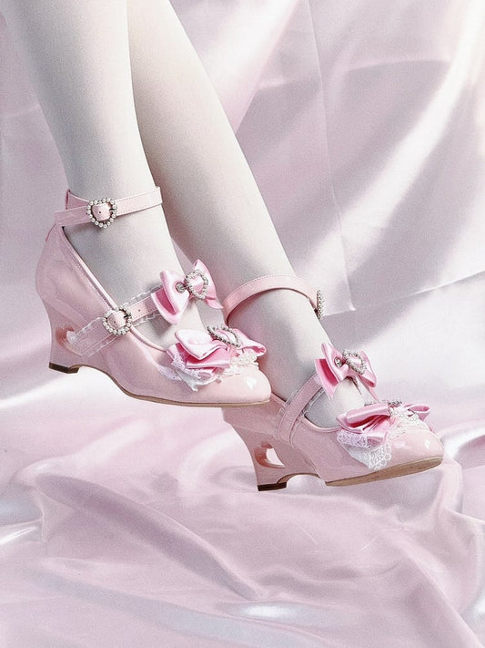 Mary Heart Wedge Fashion Gyaru Heels Kei Shoes Pink Jirai Janes Light Cut-out