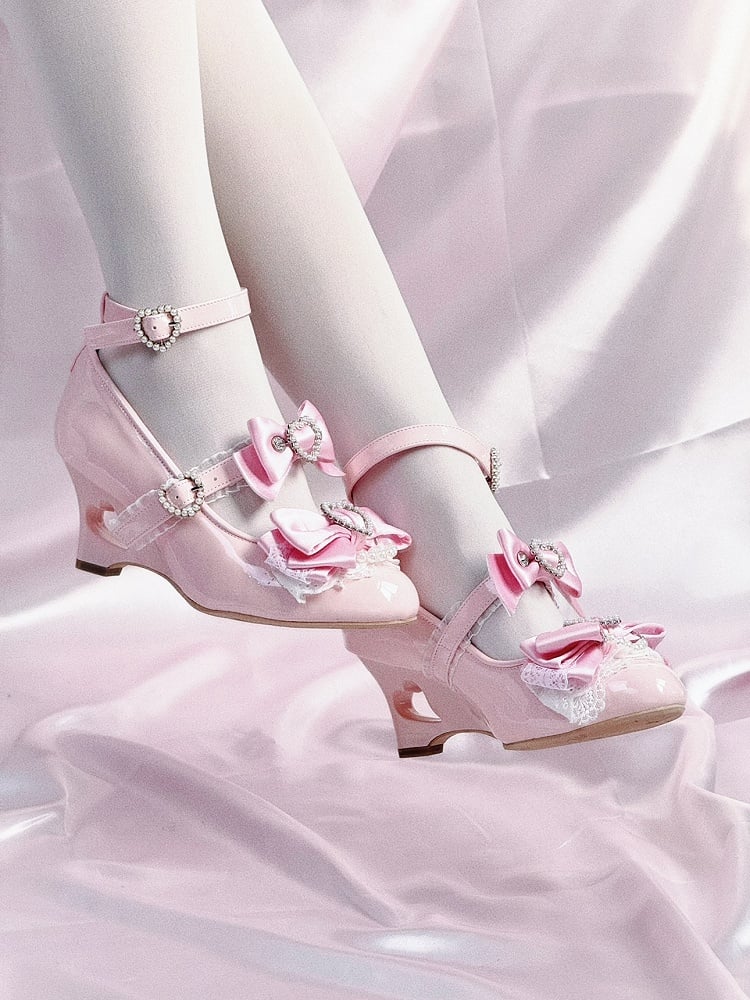 Mary Heart Wedge Fashion Gyaru Heels Kei Shoes Pink Jirai Janes Light Cut-out