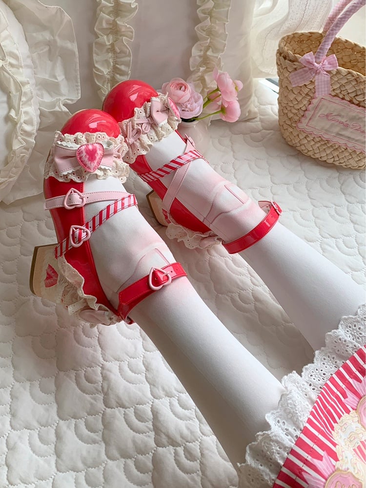Mary Red Cake Lolita Sweet Velvet Jane Shoes Strawberry