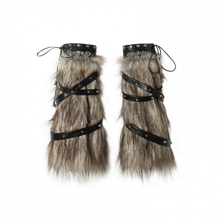 ブラック＆グレー スケルトン シャギー レッグウォーマー