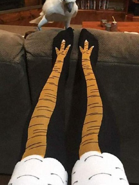 Stockings Design Knee Claw Black/White/Rose Over Funny Chicken Pink