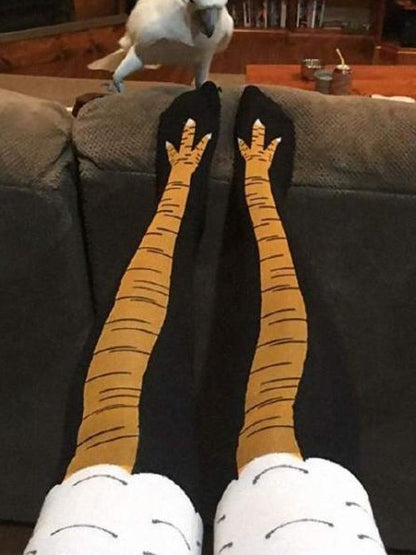 Stockings Design Knee Claw Black/White/Rose Over Funny Chicken Pink