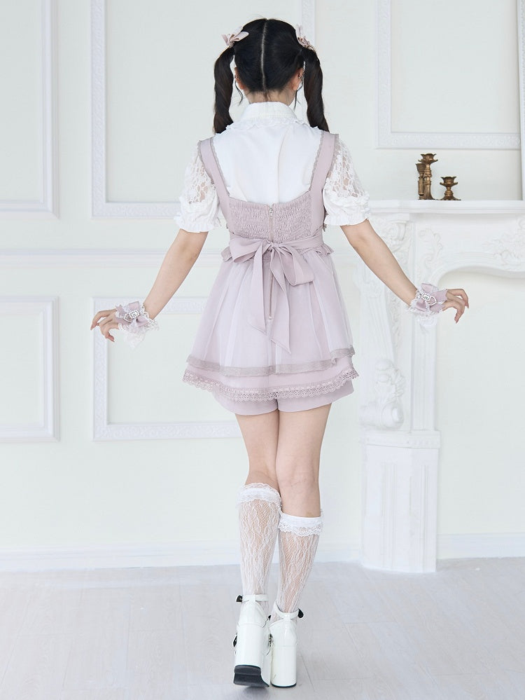 Jirai Kei Black/White Short Sleeves Blouse with Beaded Collar