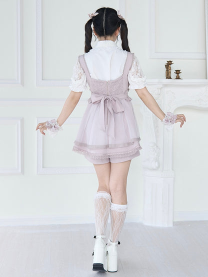 Jirai Kei – Schwarz/Weiße Bluse mit kurzen Ärmeln und Perlenkragen