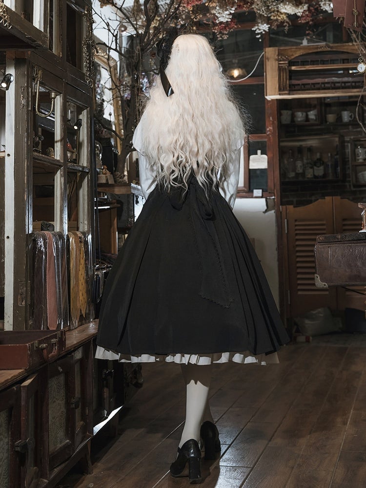 Jabot Top Black + Overall Juliette Shirt High Skirt Elegant Cropped Waist Sleeves Collar Lolita