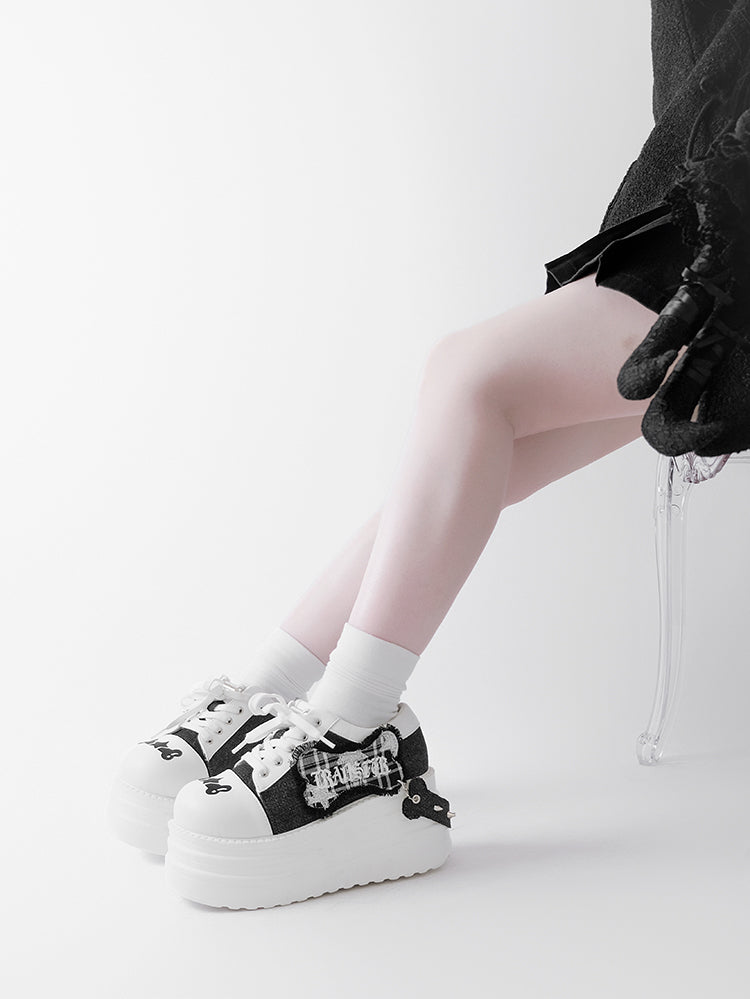 Black & White Punk Bone Applique Silver-tone Studs Platform Shoes