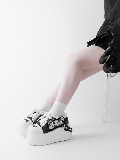 Black & White Punk Bone Applique Silver-tone Studs Platform Shoes