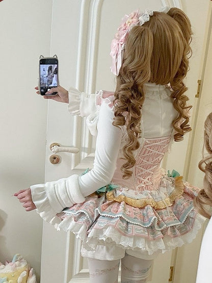 Corset Sweet Pink Dress Decorations Layered Lolita Waist Boned with Bow