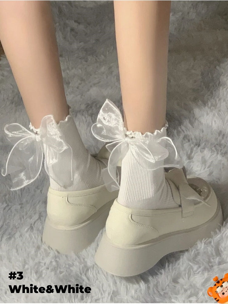 6つのオプション ビッグリボン ロリータ カーフ/アンクルソックス