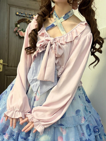 Sweet Pink Lolita Top with Bow and Ruffle Details - NANACO