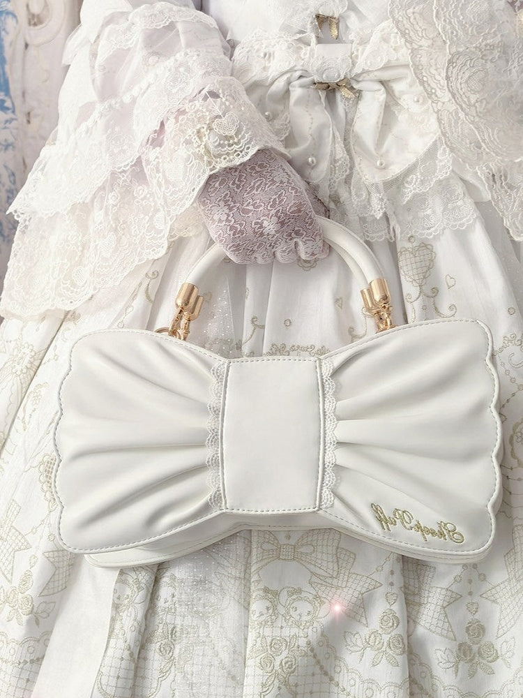 Sweet Lolita Bowknot Bag with Pearls & Lace - Sheep Puff Bag