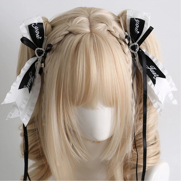 Jirai Kei 5-Style Lettered Satin Bow Hairclips - Heart Accent Design