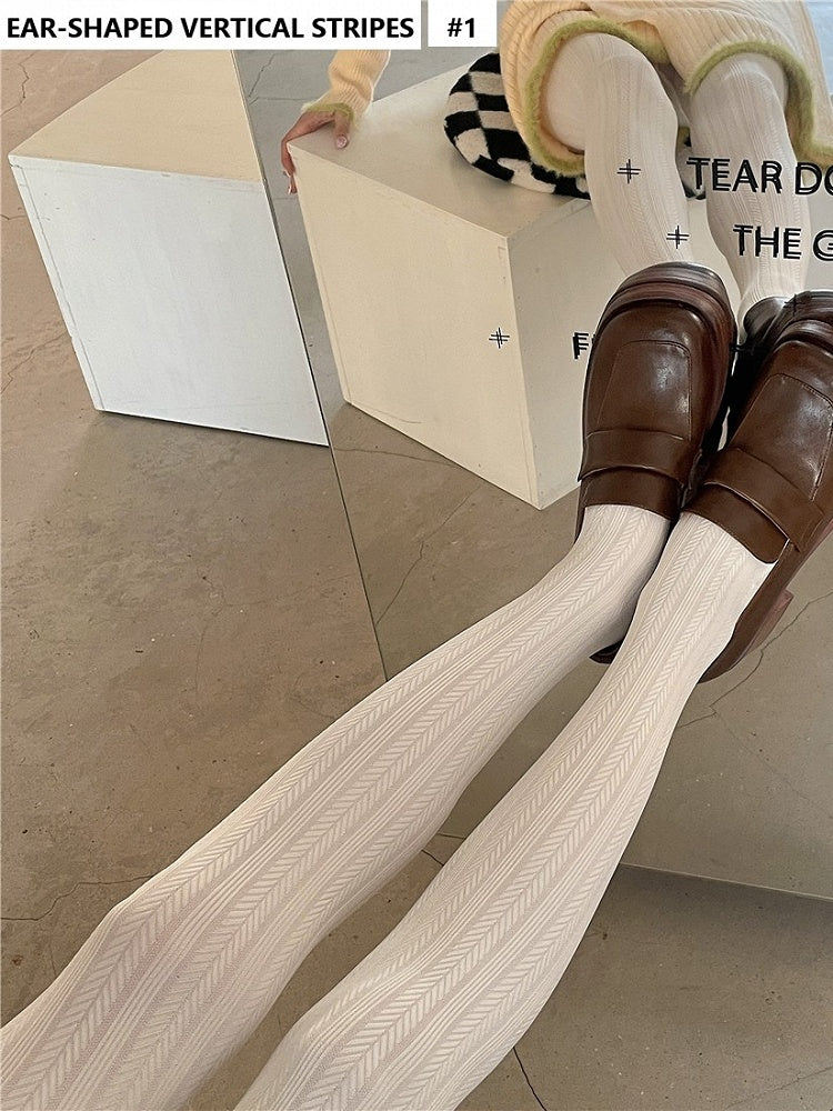 Pattern Options Tights White Striped With 5