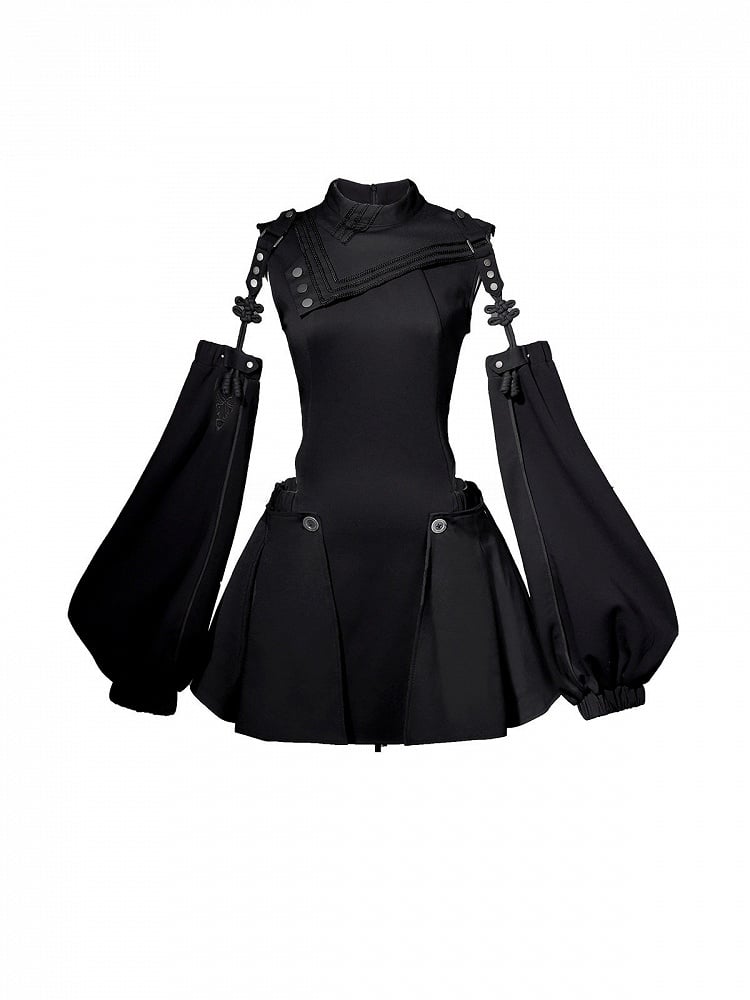 Gothic Lolita Dress & Short Pants Set - Asymmetrical with Detachable Sleeves - Unknown Star