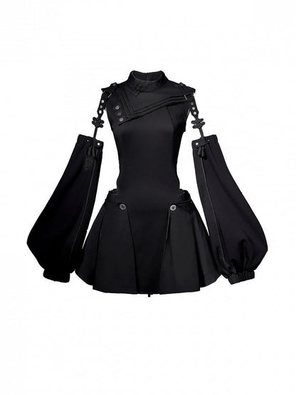 Gothic Lolita Dress & Short Pants Set - Asymmetrical with Detachable Sleeves - Unknown Star