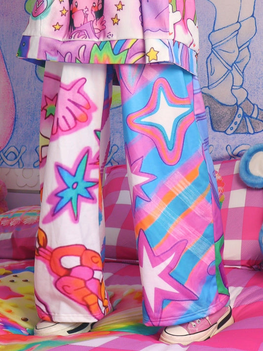 Schnitt und Druck bunte Cartoon Hose Stern Y2K weites Bein