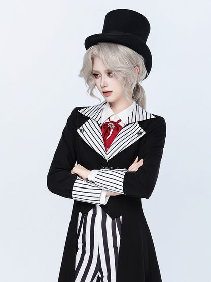 Striped Lapel Tailcoat with Clown Motif Black Accents - DevilInspired Exclusive Collection