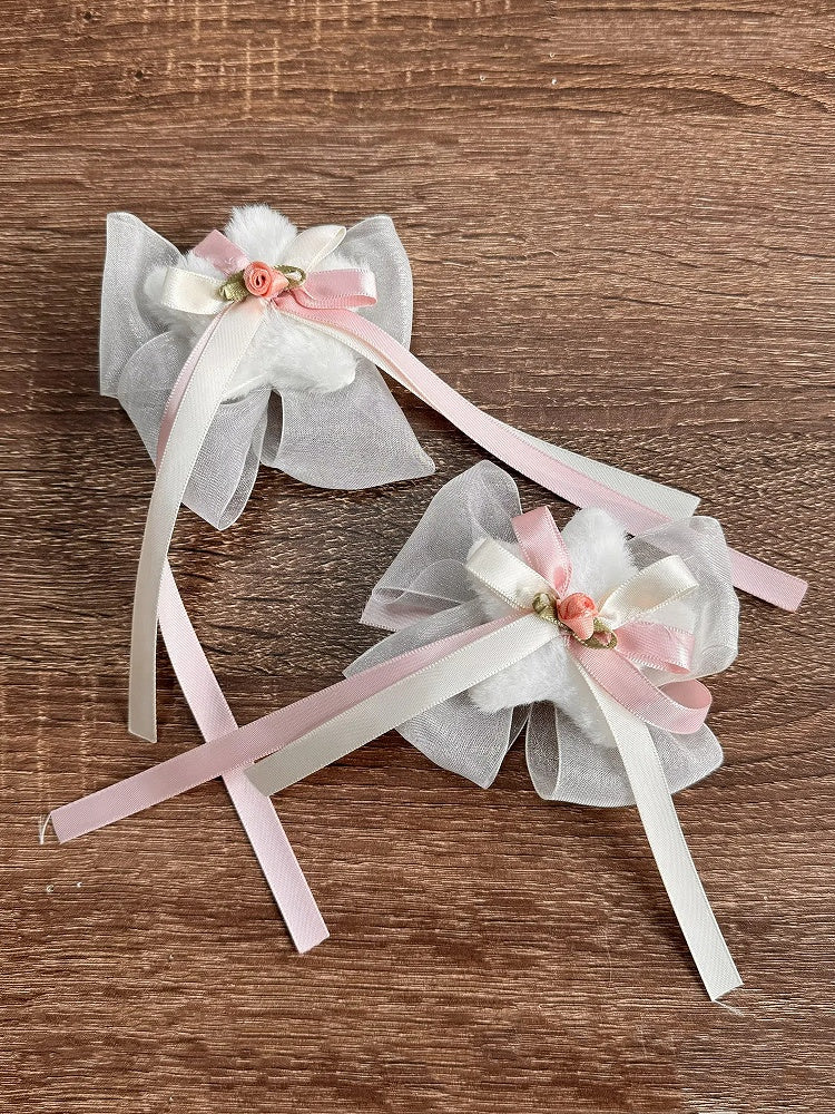 Star Bowknot Plush White Hairclip