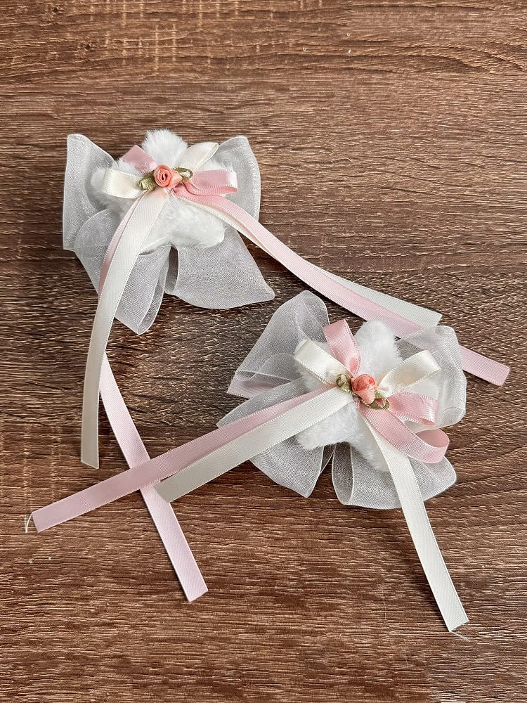 Hairclip Plush Bowknot Star White