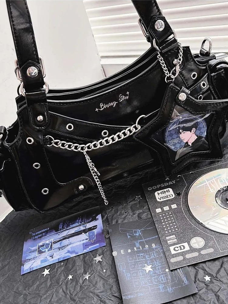 Tasche Y2K PU mit Stern-Schulter Ita Schwarz Charm