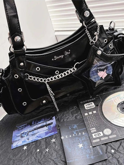 Tasche Y2K PU mit Stern-Schulter Ita Schwarz Charm