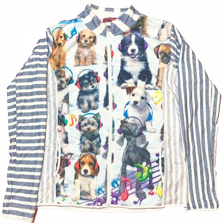 Print Puppy Gyaru Fashion Striped Pattern White Jacket