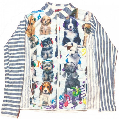 Print Puppy Gyaru Fashion Striped Pattern White Jacket