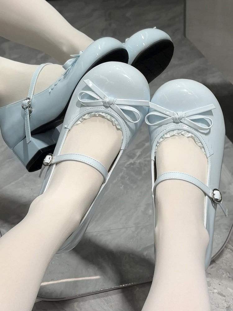 Niedrigen absätzen Schuhe Süß an Top Blau Geknotet Baby Bogen Trim Spitze