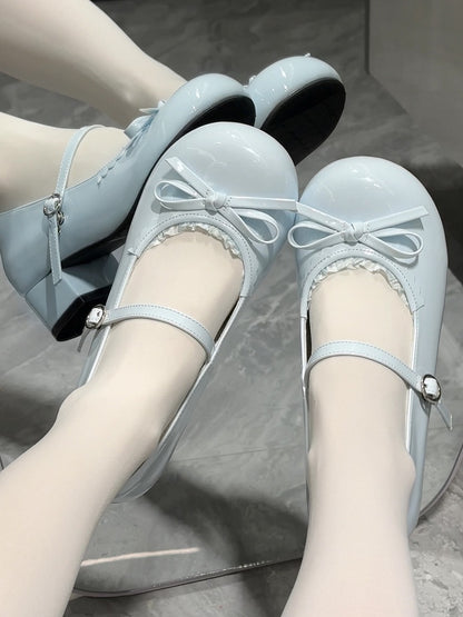 Niedrigen absätzen Schuhe Süß an Top Blau Geknotet Baby Bogen Trim Spitze