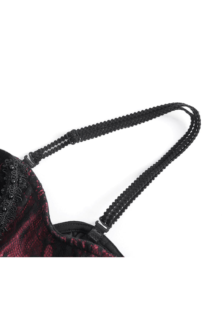 Black and Red High-Waisted Embroidered Women's Gothic Dress