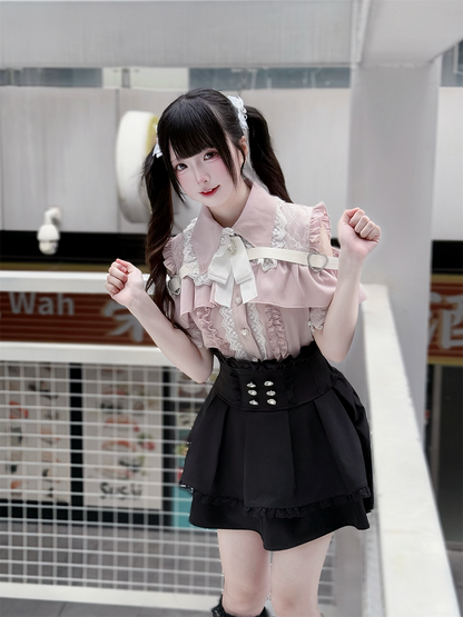 Skirt High Tiered Black Kei Waist Jirai