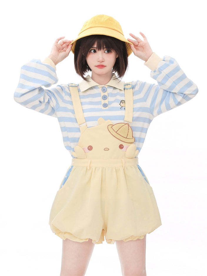 Yellow Little Chicken Overalls Bubble Shorts