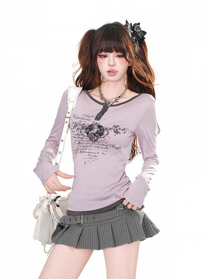 Schwarz/Grau/Pink Fake Zweiteiler Top