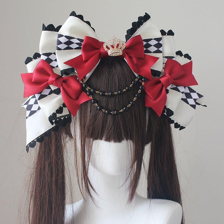 Rhinestone KC Beaded Bowknot Crown With Decorated Chain Vibes in Wonderland Alice