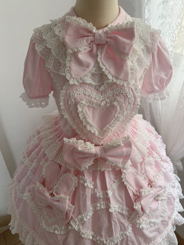 Robe OP en dentelle à oreilles de lapin rose avec col dos