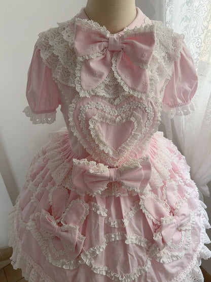 Robe OP en dentelle à oreilles de lapin rose avec col dos
