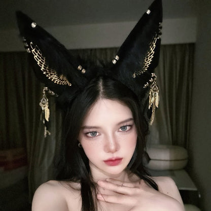 Decorations Ear Black KC and with Wing Wolf Golden Faux Feather