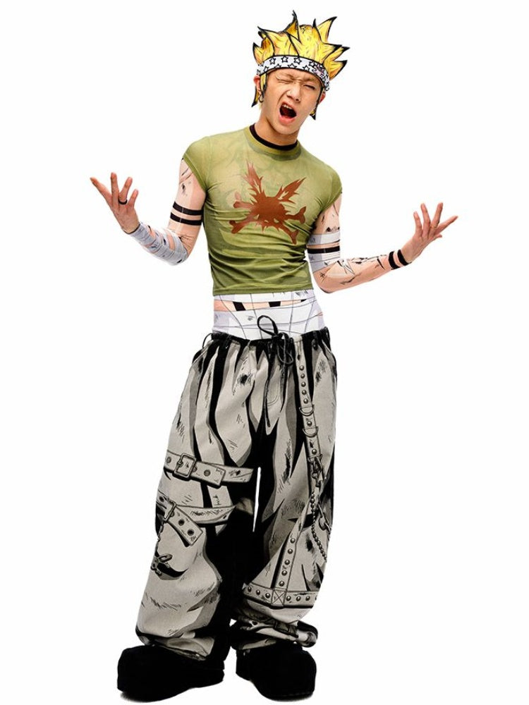 オレンジ/黄色の漫画風ショートヘアハット