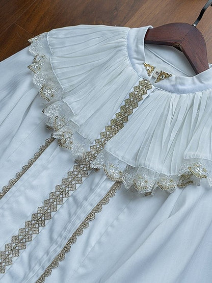 White Ruff Blouse Lolita Back with Collar Gothic Lace-up
