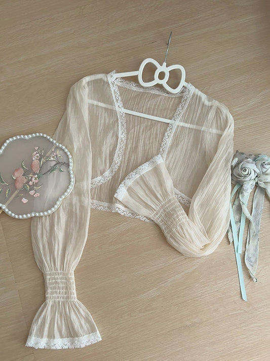 Sheer Top Apricot Long-Sleeve Lolita