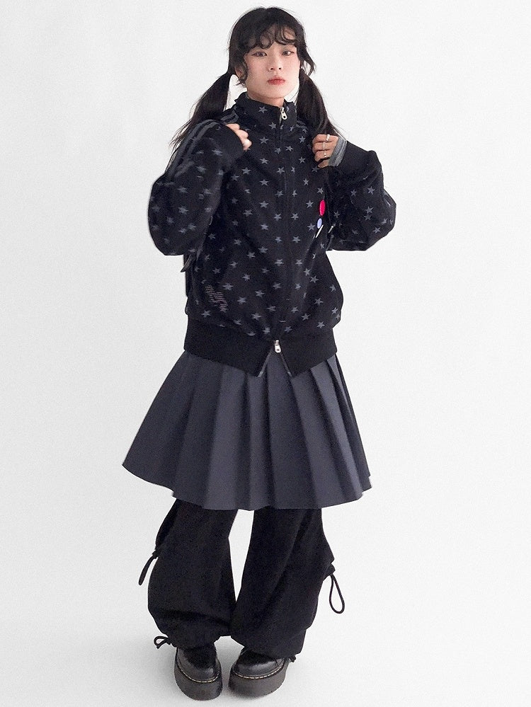 Collar Star Y2K Stand Motif Jacket Black with