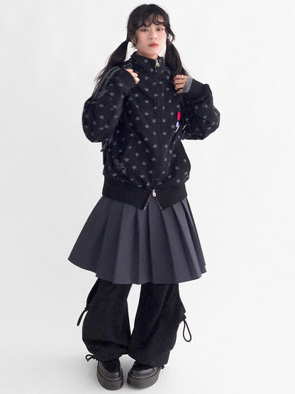 Collar Star Y2K Stand Motif Jacket Black with