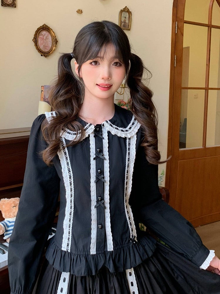 Black White Peter Pan Collar Lolita Blouse - Lan Jian Chuan