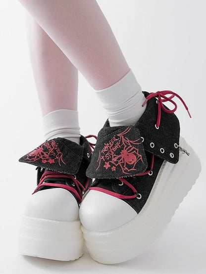 Black & Red Punk Spider Platform Sneakers