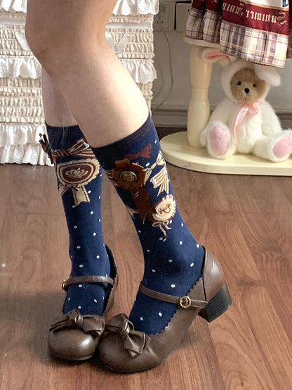 with Badge Red/Pink/Green/Beige/Blue Socks Calf JK