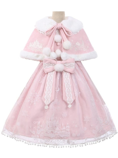 Moon with Set Snow Lace Dress Jumper Print Overlay Cape Trim Pink Plush Castle Lolita Skirt