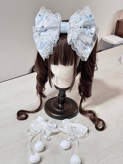 (Detachable Veil Multi-Color KC Lolita Set Bows) Head with Hairclip Lace