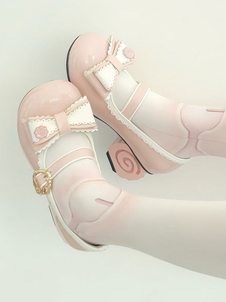 Sweet Narutomaki Lolita Pink Heels Round Janes Mary Toe with